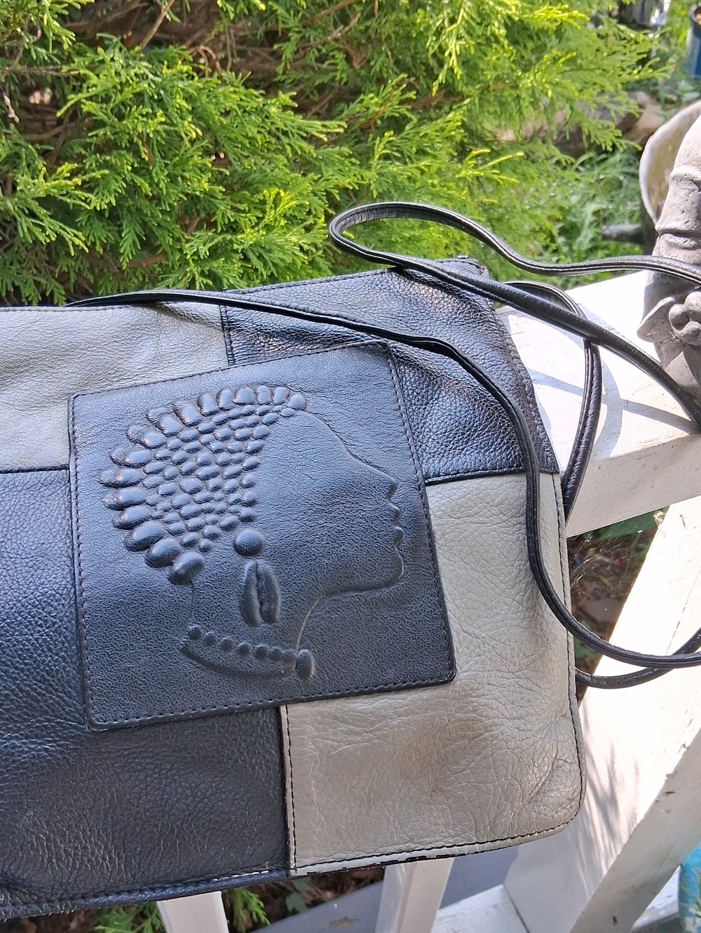 The Sak Black and Cream Patchwork Leather Crossbody with Embossed Profile